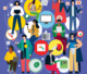 diverse group of people interacting with digital devices, posting reviews and testimonials, engaging with social media platforms, creating user-generated content, diverse backgrounds and devices, authentic interactions, digital community