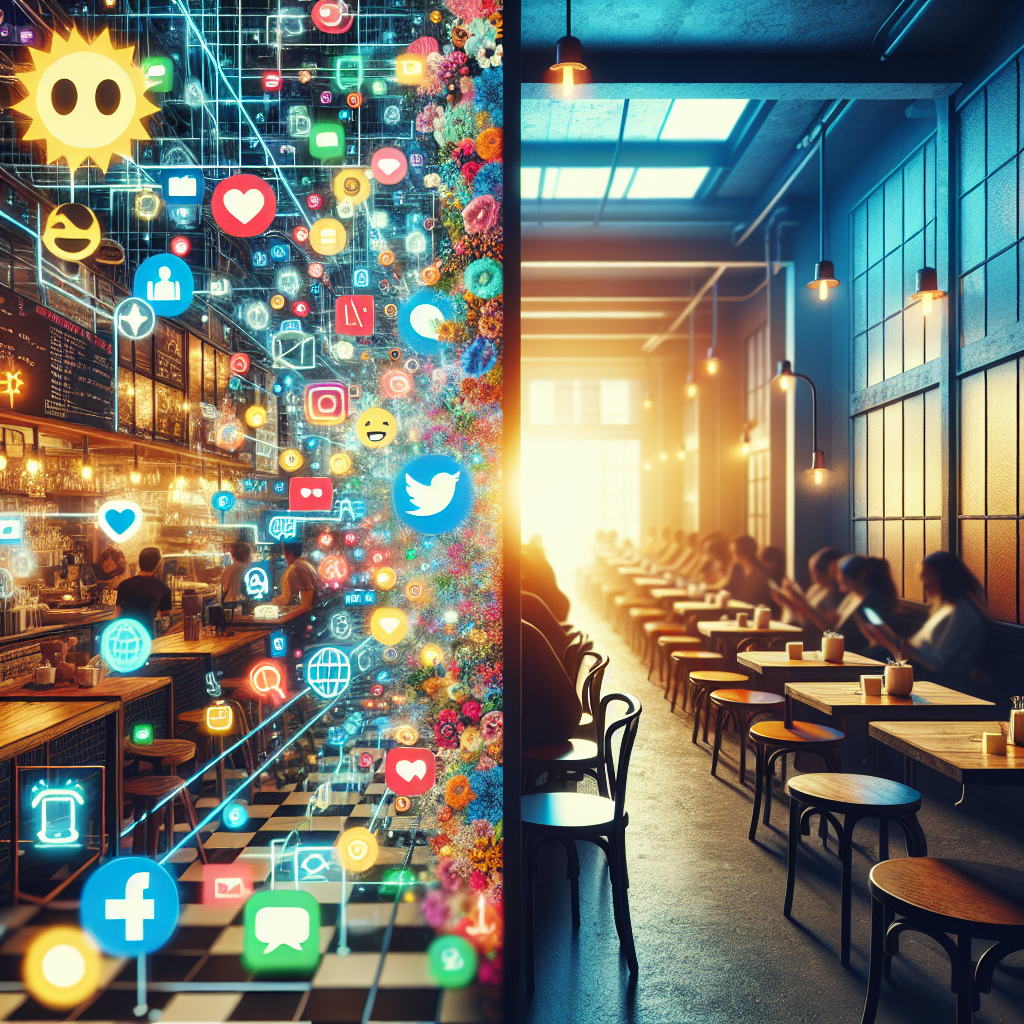 breakthrough - A conceptual split-screen image showing a vibrant, digitally connected Café Rise with bustling online orders