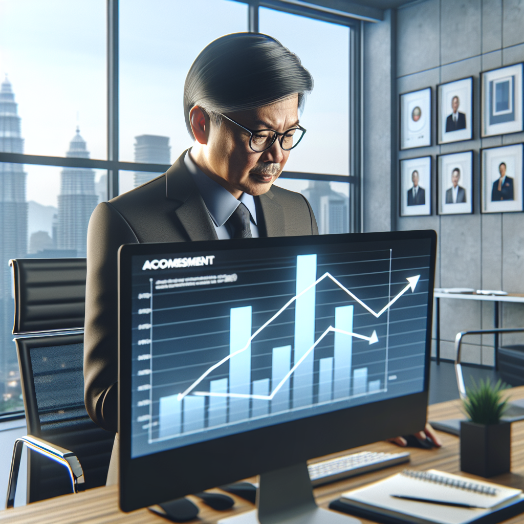 proven - overview of a Malaysian business owner looking at a computer screen showing rising analytics graphs, representing su