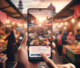 Vibrant scene of a Malaysian online marketplace on a smartphone screen, displaying various local products and engaging customer reviews, with hands holding the phone against a blurred background of a bustling street food market, warm natural light, cinematic atmosphere, ultra realistic, highly detailed, 8k quality, photorealistic