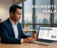 Property strategist reviewing Malaysian real estate SEO charts beside a Kuala Lumpur skyline.