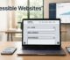 Laptop, phone, and tablet display an accessible contact form in a bright office.